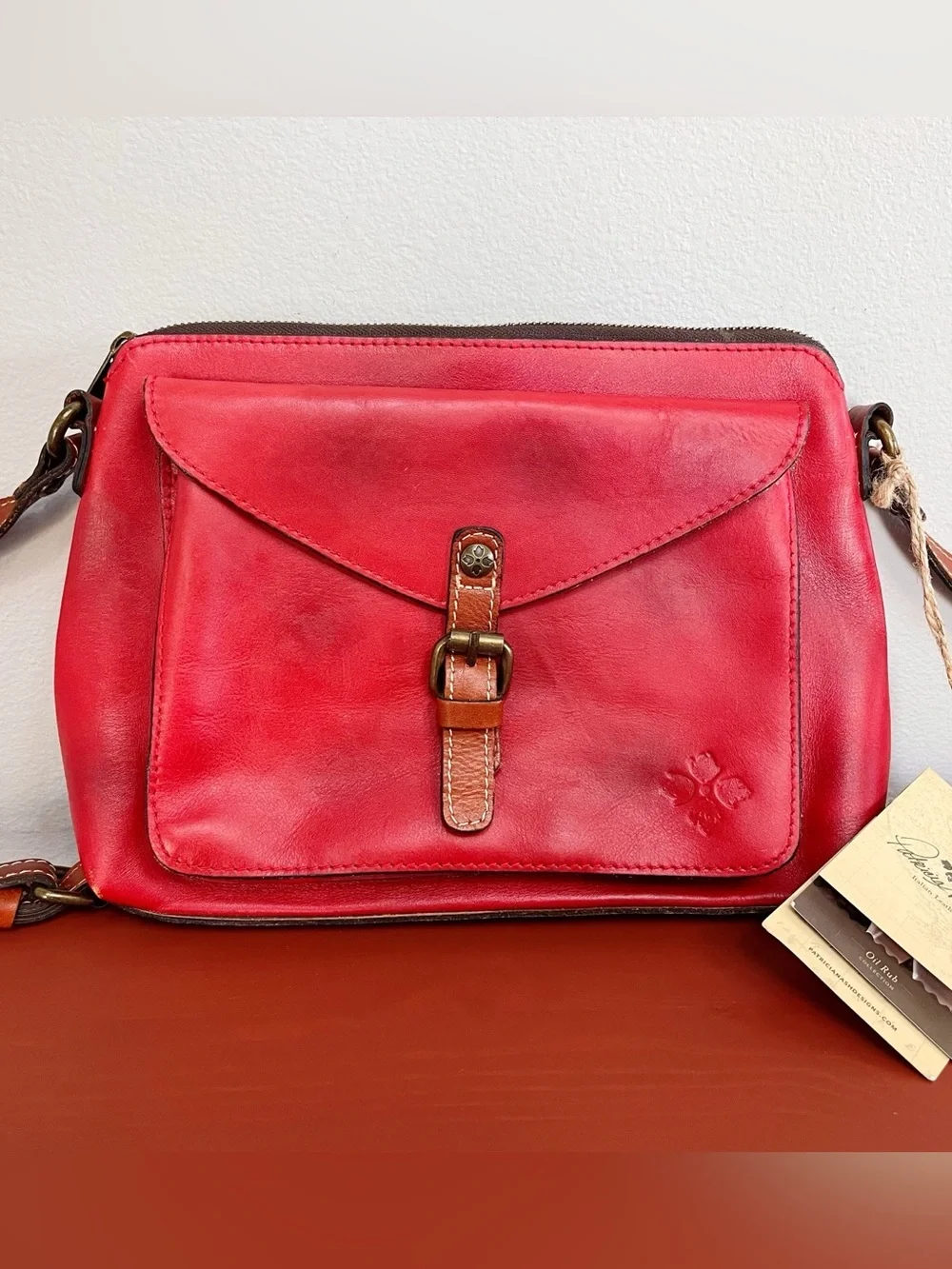 Patricia Nash NWT Avellino Oil Rubbed Leather Crossbody Purse Poppy Red